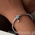 Srebrna modułowa bransoletka typu Pandora i charms rozgwiazda z perełką