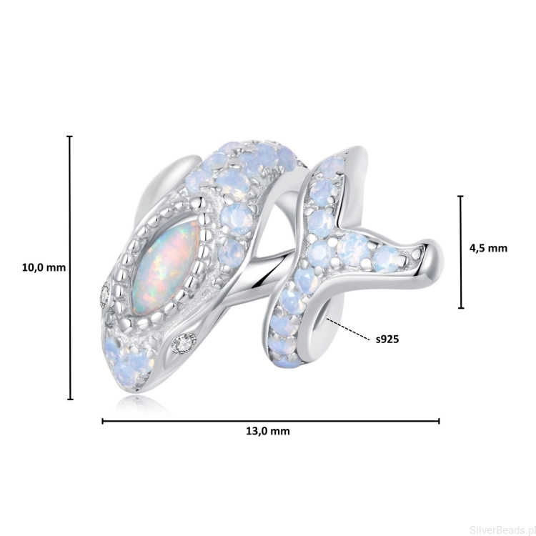 Wymiary koralika charms ze srebra próby 925 beads Opalizujący wieloryb