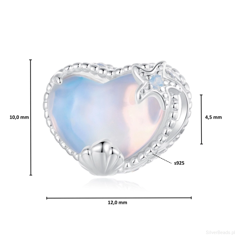 Wymiary koralika charms ze srebra próby 925 beads serce z muszlami