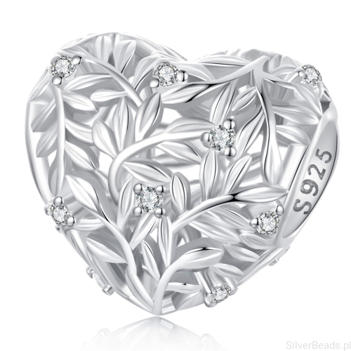 Serce z listków srebrny charms koralik beads srebro 925