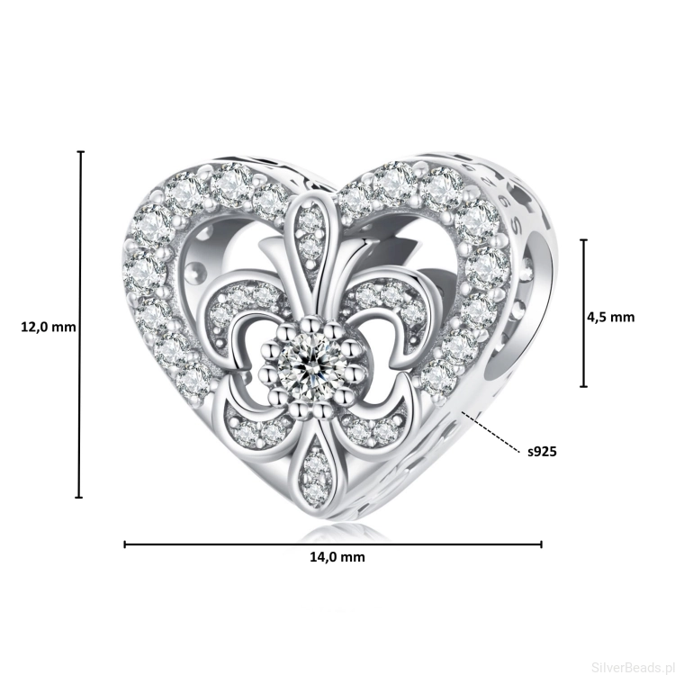 Wymiary koralika charms ze srebra próby 925 beads irys w sercu