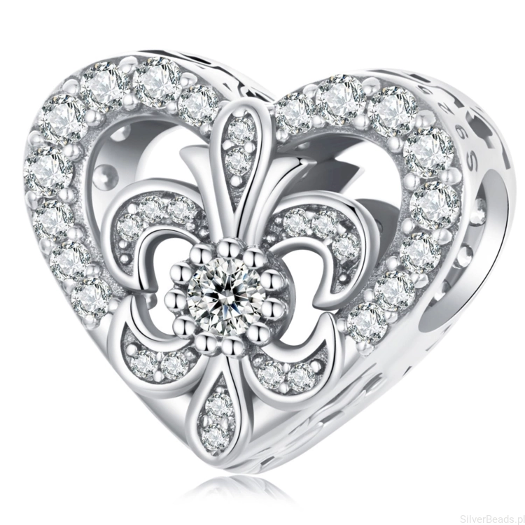 Serce z kryształowym irysem srebrny charms koralik beads srebro 925