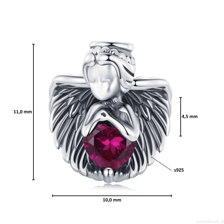 Wymiary koralika charms ze srebra próby 925 beads anioł z serduszkiem