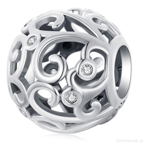 Ażurowy koralik z kryształkami srebrny charms beads srebro 925