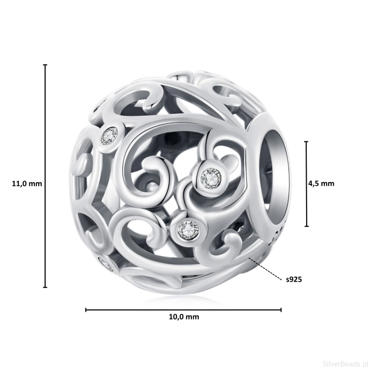 Wymiary koralika charms ze srebra próby 925 beads ażurowa kula