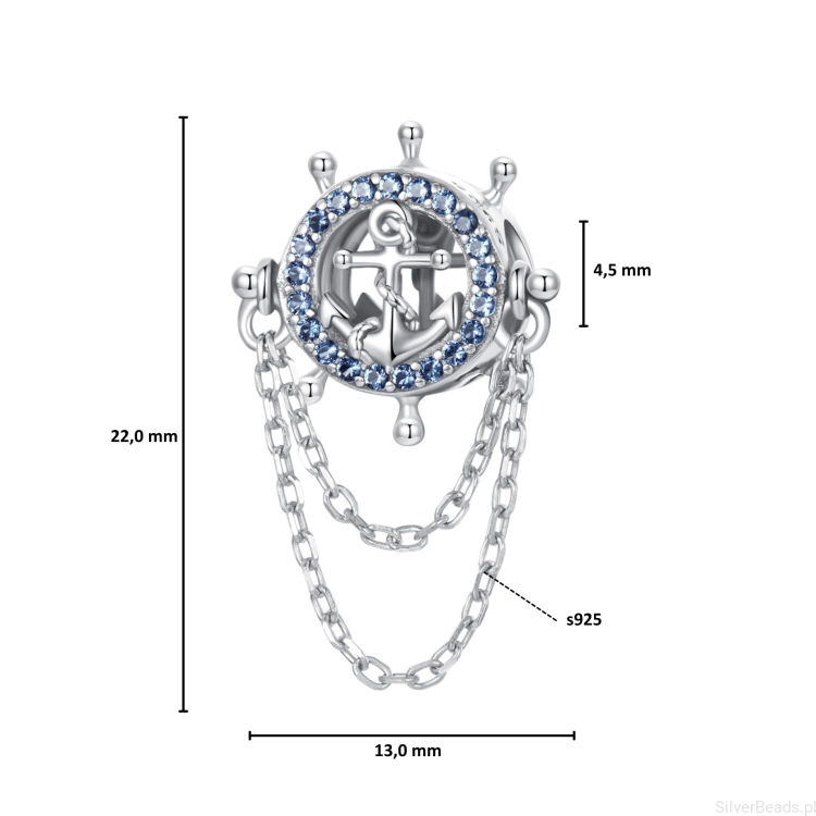 Wymiary koralika charms ze srebra próby 925 beads ster