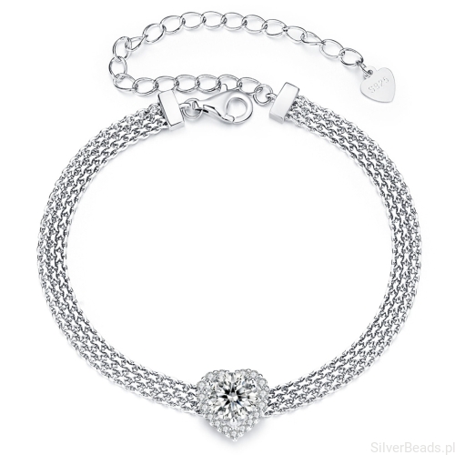 Bransoletka z zawieszką sercem Moissanit 6,5 x 6,5 mm 1,0 ct srebrna 925