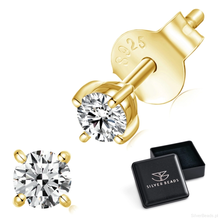 Eleganckie prezentowe pudełeczko gratis do srebrnych pozłacanych kolczyków z Moissanitem