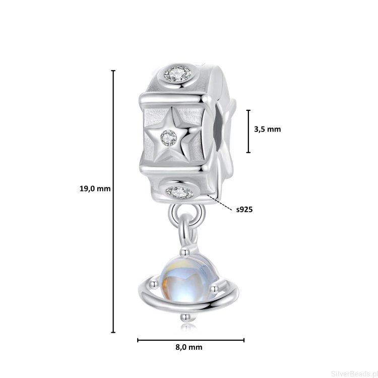 Wymiary koralika charms ze srebra próby 925 beads Spinka z wiszącą planetą