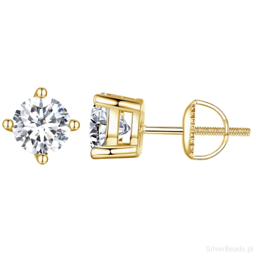 Pozłacane kolczyki Moissanit 6,5 x 6, 5 mm srebro 925