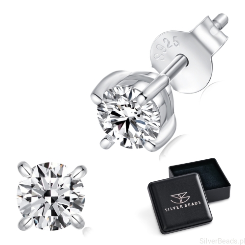 Eleganckie prezentowe pudełeczko gratis do srebrnych kolczyków z Moissanitem 0,5 ct