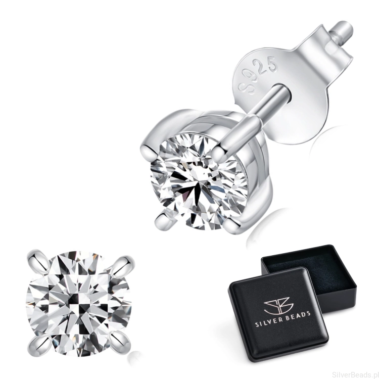 Eleganckie prezentowe pudełeczko gratis do srebrnych kolczyków z Moissanitem 0,5 ct