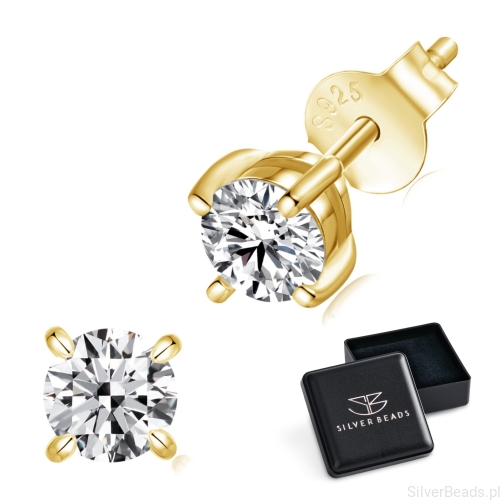 Eleganckie prezentowe pudełeczko gratis do srebrnych pozłacanych kolczyków z Moissanitem 0,5 ct