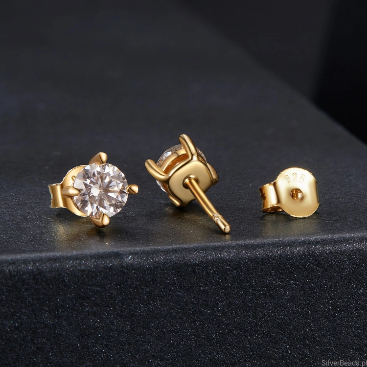 pozłacane kolczyki sztyfty Moissanity 0,5 ct