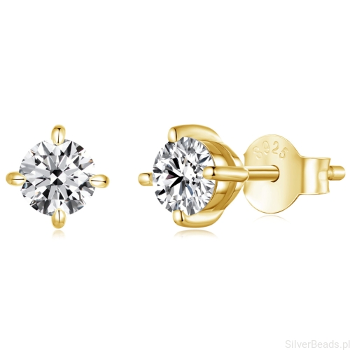 Srebrne pozłacane kolczyki sztyfty Moissanity 0,5 ct srebro 925 rozmiar M