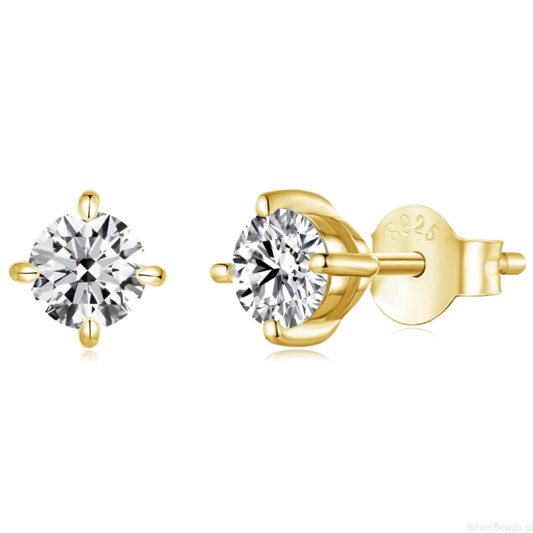 Srebrne pozłacane kolczyki sztyfty Moissanity 0,5 ct srebro 925 rozmiar M
