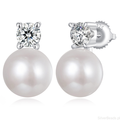 Srebrne kolczyki perły sztyfty Moissanity 0,5 ct srebro 925 rozmiar L