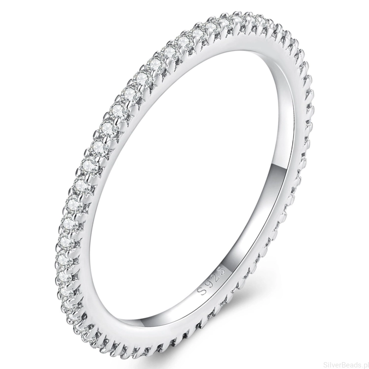 Eleganckie prezentowe pudełeczko gratis do srebrnego pierścionka  z wieloma Moissanitami 0,005 ct