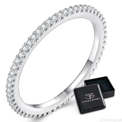 Eleganckie prezentowe pudełeczko gratis do srebrnego pierścionka  z wieloma Moissanitami 0,005 ct