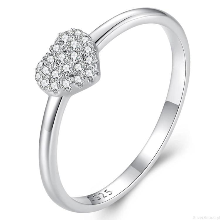 Srebrny pierścionek serce z Moissanitów 0,005 ct srebro 925