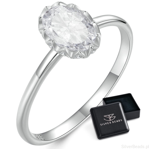 Eleganckie prezentowe pudełeczko gratis do srebrnego pierścionka z owalnym Moissanitem 1,0 ct