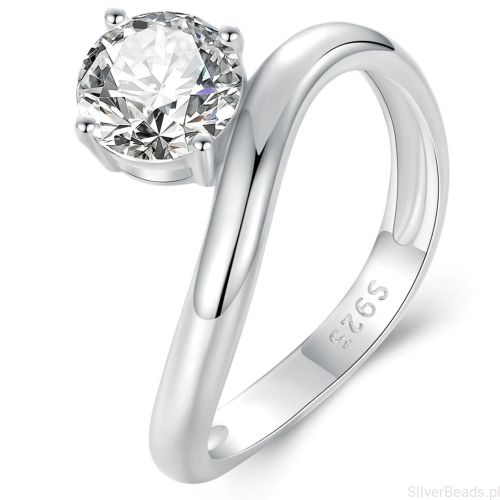 Srebrny falowany pierścionek z Moissanitem 1,0 ct srebro 925