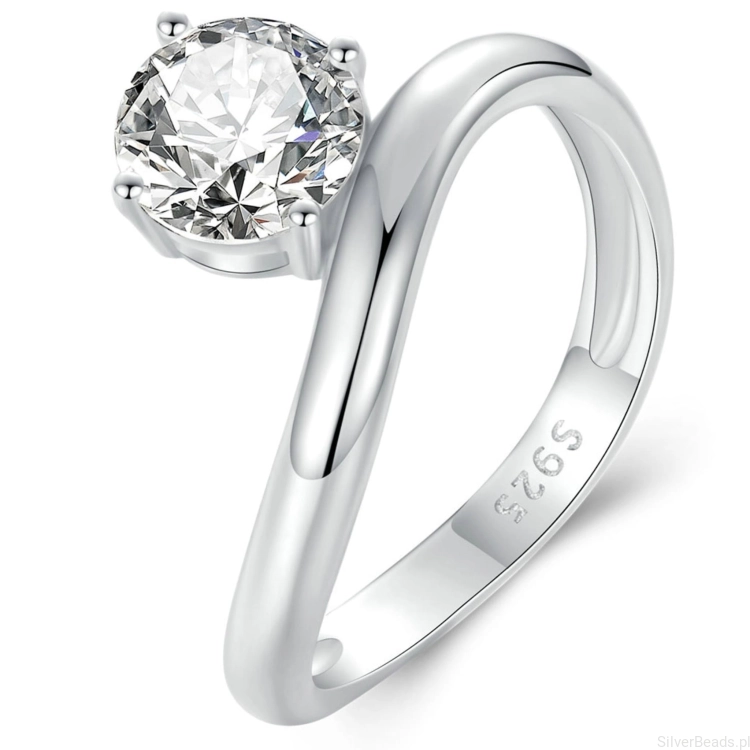 Srebrny falowany pierścionek z Moissanitem 1,0 ct srebro 925