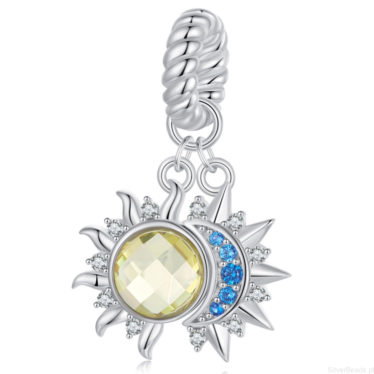 Kryształowy księżyc i słońce charms srebrna zawieszka beads