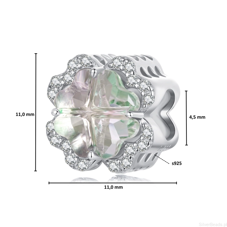 Wymiary koralika charms ze srebra próby 925 beads Kryształowa czterolistna koniczynka