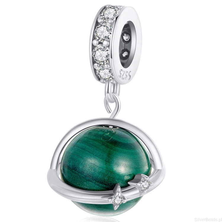 Planeta z malachitu charms srebrna zawieszka beads srebro 925