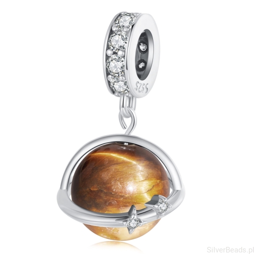 Planeta z tygrysiego oka charms srebrna zawieszka beads srebro 925