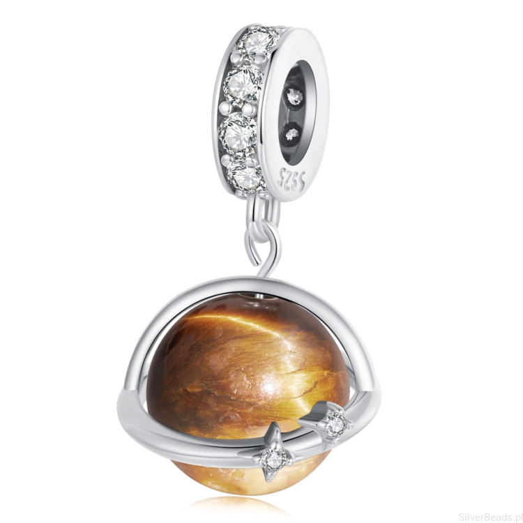 Planeta z tygrysiego oka charms srebrna zawieszka beads srebro 925
