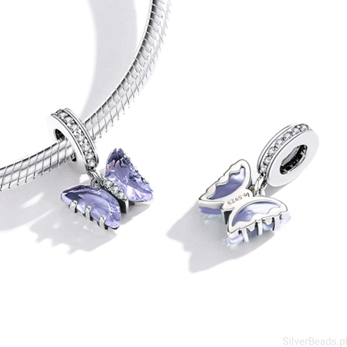 Charms ze srebra próby 925 kryształowy motylek w kolorze fioletowym