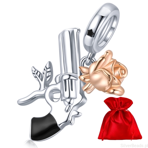 Elegancki satynowy woreczek gratis do każdego zamówienia koralików charms  Pistolet z różą