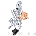 Pistolet z różą srebrny pozłacany charms zawieszka beads srebro 925