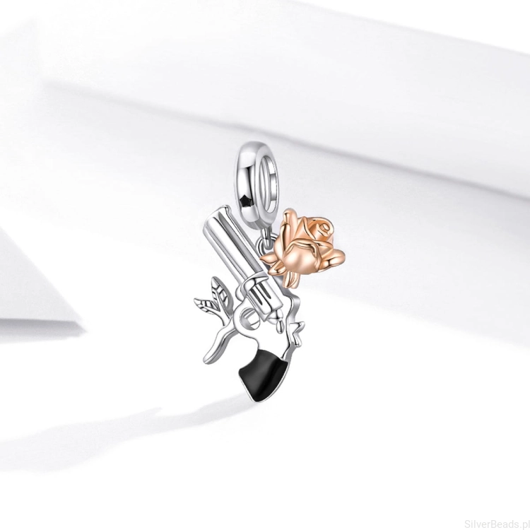 Charms ze srebra próby 925 Pistolet z różą