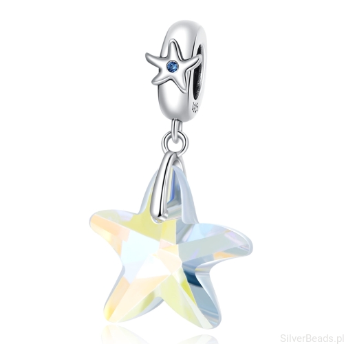 Opalizująca szklana rozgwiazda srebrny charms zawieszka beads srebro 925