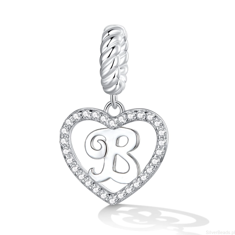 Charms ze srebra próby 925 Literka B w serduszku