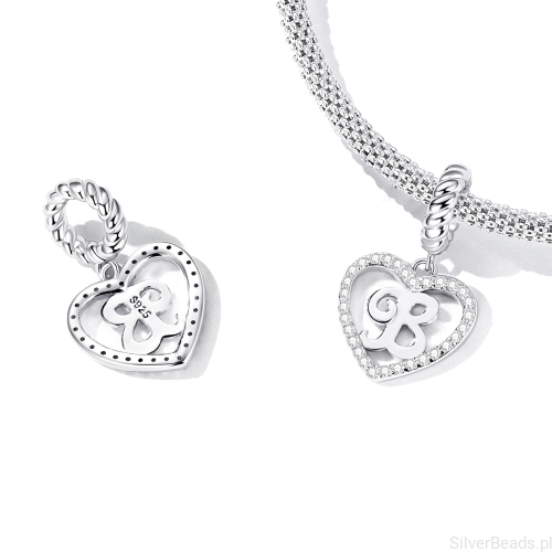 Charms srebro 925 Literka B w serduszku koralik do bransoletki modułowej charms