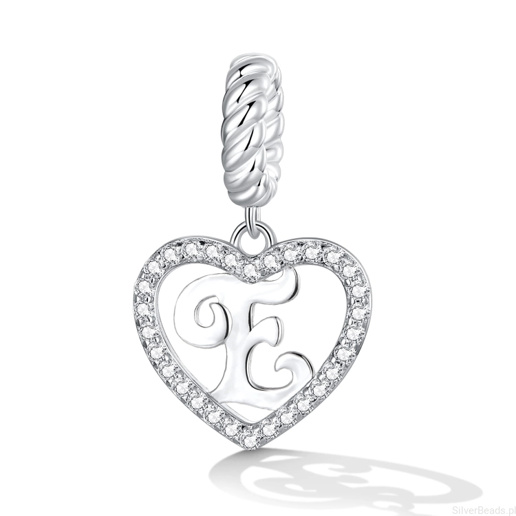 Uniwersalny charms Literka E  do bransoletek modułowych Pandora, Apart, Yes, Kruk i innych.
