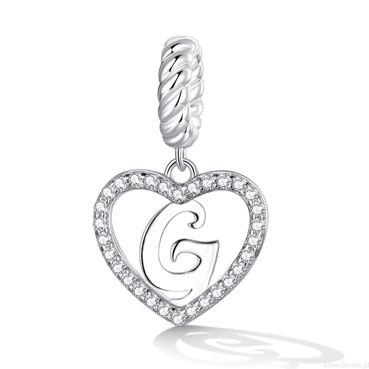 Charms srebro 925 Literka G w serduszku koralik do bransoletki modułowej charms