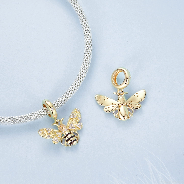 srebrny charms próba 925 Pszczoła pozłacana