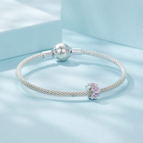 Charms srebro 925 Różowe drobne kwiatki koralik do bransoletki modułowej charms