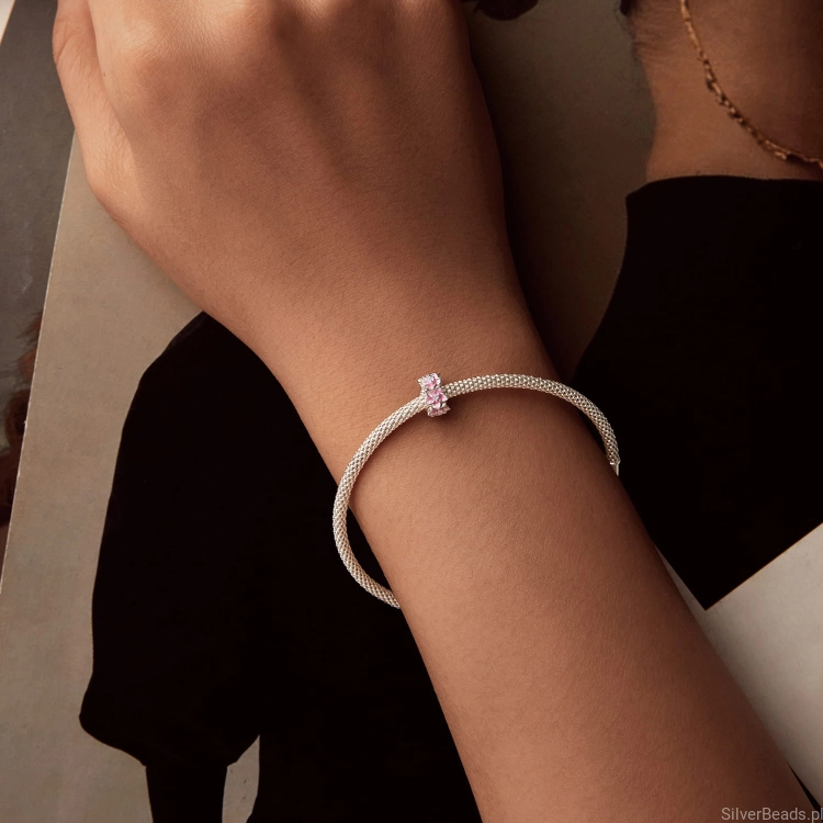 Charms ze srebra próby 925 Różowe drobne kwiatki do bransoletki modułowej Pandora