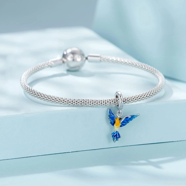 Charms ze srebra próby 925 Kolorowy emaliowany ptak