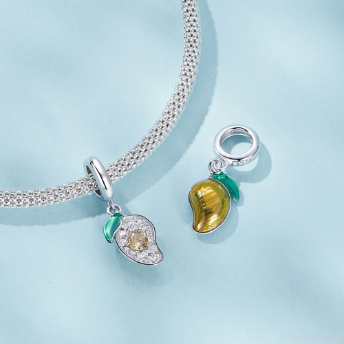 Srebrna modułowa bransoletka typu Pandora i charms Kryształowy owoc mango