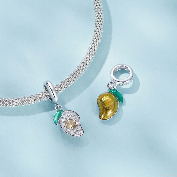 Srebrna modułowa bransoletka typu Pandora i charms Kryształowy owoc mango