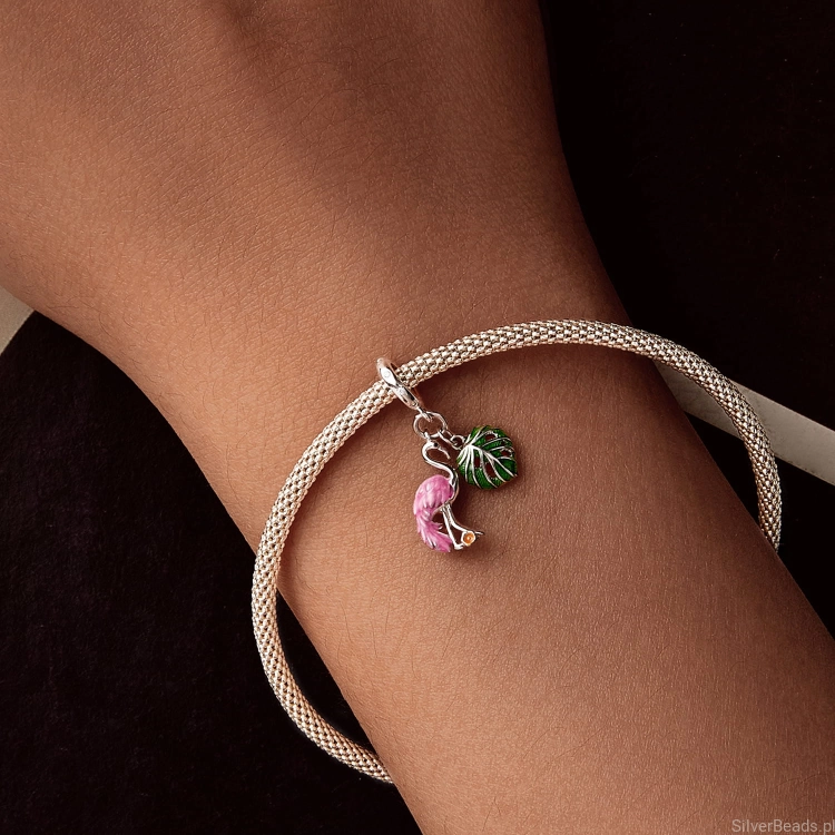 srebrny charms różowy flaming pasujący do bransoletki modułowej pandora
