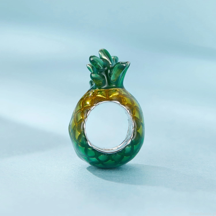Srebrna modułowa bransoletka typu Pandora i charms Emaliowany ananas