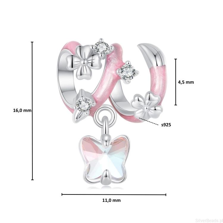 Wymiary koralika charms ze srebra próby 925 beads różowa wstążka z kryształowym motylkiem